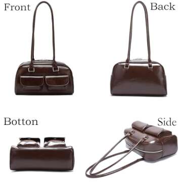 Farcauo Y2k Shoulder Bag Small Shoulder Purse for Women Trendy Women's Handbags PU Leather Vintage Tote Bag Designer Bags Brown Cute Clutch Purse