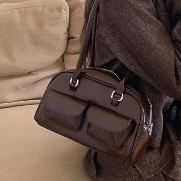 Farcauo Y2k Shoulder Bag Small Shoulder Purse for Women Trendy Women's Handbags PU Leather Vintage Tote Bag Designer Bags Brown Cute Clutch Purse