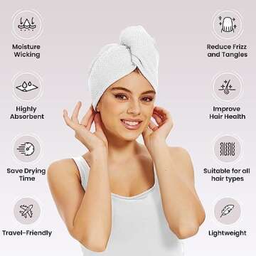 SimpleField Microfiber Hair Towel Wrap for Women - White - 350 gsm - Absorbent & Gentle Quick Drying - Reduce Frizz and Hair Damage