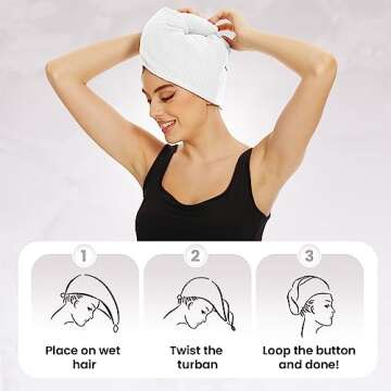 SimpleField Microfiber Hair Towel Wrap for Women - White - 350 gsm - Absorbent & Gentle Quick Drying - Reduce Frizz and Hair Damage