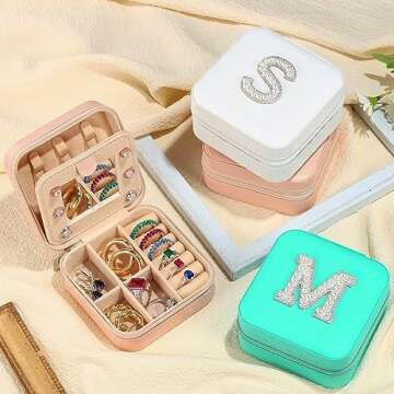 Parima Gifts for Girls - Travel Jewelry Case Jewelry Organizer | Back to School Gifts for Girls | Birthday Gifts for Girls | Teen Girl Gifts Trendy Stuff | Travel Jewelry Case - Letter C, Pink