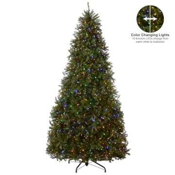 National Tree Company Pre-Lit Artificial Full Christmas Tree, Green, Dunhill Fir, Dual Color LED Lights, Includes PowerConnect and Stand, 10 Feet
