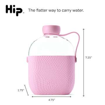 Hip 22-oz Flat Water Bottle Flask with Textured Silicone Sleeve and Carrying Handle - Tritan BPA-Free Plastic (Blush)