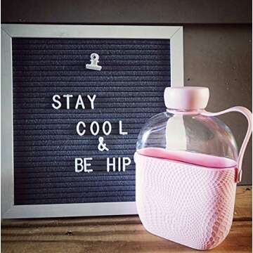 Hip 22-oz Flat Water Bottle Flask with Textured Silicone Sleeve and Carrying Handle - Tritan BPA-Free Plastic (Blush)