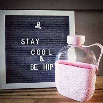 Hip 22-oz Flat Water Bottle Flask with Textured Silicone Sleeve and Carrying Handle - Tritan BPA-Free Plastic (Blush)