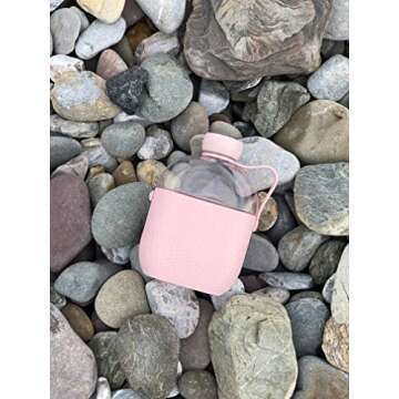 Hip 22-oz Flat Water Bottle Flask with Textured Silicone Sleeve and Carrying Handle - Tritan BPA-Free Plastic (Blush)