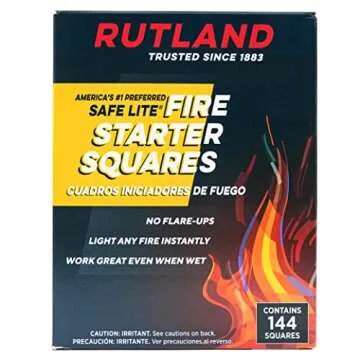 Rutland 50B Safe Lite Fire Starter Squares for Fireplaces, Grill Pits, Campfires, BBQ & Smokers - Lo...
