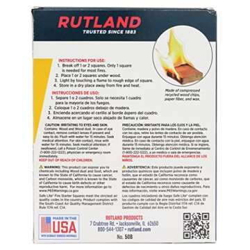 Rutland 50B Safe Lite Fire Starter Squares for Fireplaces, Grill Pits, Campfires, BBQ & Smokers - Longer Burn - 144 Squares
