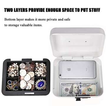 Jssmst Medium Cash Box with Combination Lock - Durable Metal Cash Box with Money Tray White,7.87 x 6...