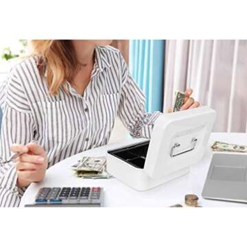 Jssmst Medium Cash Box with Combination Lock - Durable Metal Cash Box with Money Tray White,7.87 x 6.3 x 3.35 inches, SM-CB07005M