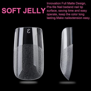UNA GELLA 504PCS Short Nail Tips Square Shape Nail Extension Square Pre Etched Gel x Fake Nails Tips No C Curve For Women DIY French Style Salon At Home Full Cover Soft Acrylic False Tips 12 Sizes