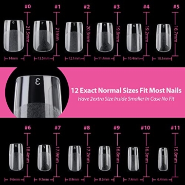 UNA GELLA 504PCS Short Nail Tips Square Shape Nail Extension Square Pre Etched Gel x Fake Nails Tips No C Curve For Women DIY French Style Salon At Home Full Cover Soft Acrylic False Tips 12 Sizes