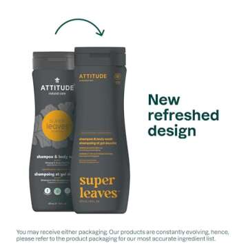 ATTITUDE 2-in-1 Body Wash and Hair Shampoo, EWG Verified Shower Gel, Dermatologically Tested, Made with Naturally Derived Ingredients, Vegan Personal Care, Ginseng and Grapeseed Oil, 16 Fl Oz