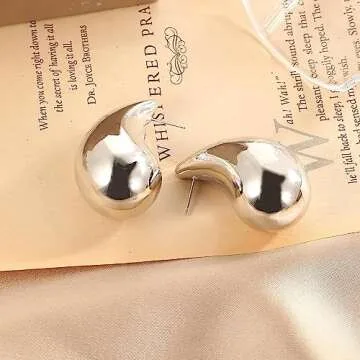 Extra Large Drop Earring Dupes, Oversized Chunky Gold Hoop Earrings for Women Lightweight Hypoallergenic Tear Drop Earrings 24k Gold Plated Big Earrings Fashion Jewelry(Extra Large Silver)