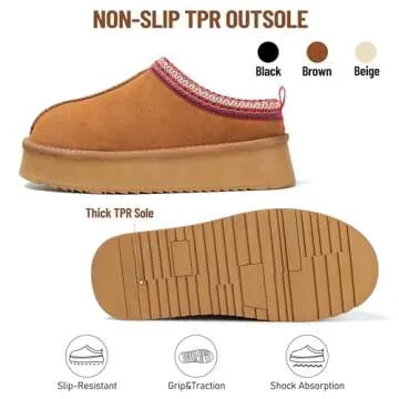 HOWILIM Women's Slippers Platform Mini Boots Short Ankle Boot Fur Fleece Lined House slippers Anti-Slip Boot For Outdoor (Brown, Adult, Women, 7.5, Numeric, US Footwear Size System, Medium)