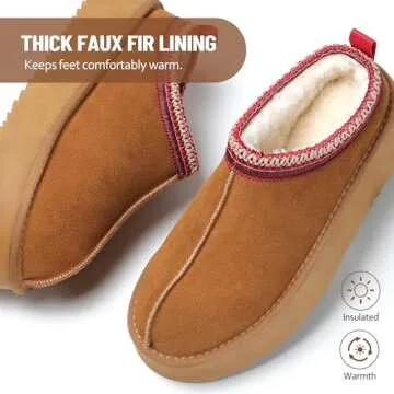 HOWILIM Women's Slippers Platform Mini Boots Short Ankle Boot Fur Fleece Lined House slippers Anti-Slip Boot For Outdoor (Brown, Adult, Women, 7.5, Numeric, US Footwear Size System, Medium)