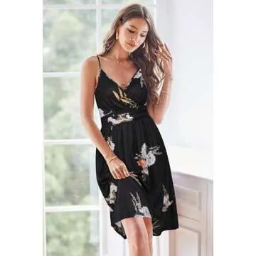 OUGES Women's Summer Spaghetti Strap V-Neck Floral Midi Casual Dress with Pockets(Floral03-452,XL)