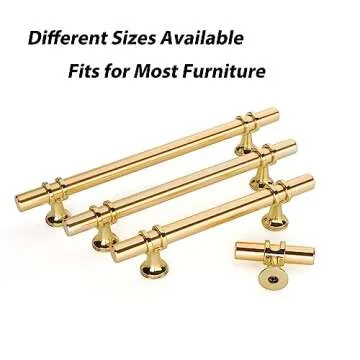 LONTAN 4 Pack Brushed Brass Cabinet Knobs Gold Dresser Knobs - LS6852GD T Bar Square Gold Cabinet Pull Knobs Single Hole Kitchen Cupboard Door Knobs Stainless Steel