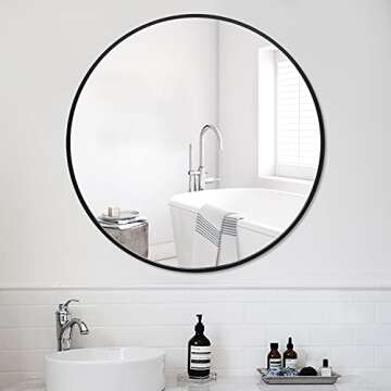 PexFix Circle Mirror 36”x 36” Aluminum Alloy Frame Modern Large Round Mirror Bathroom Vanity Mirror Wall Mounted Mirror Accent Mirror Black