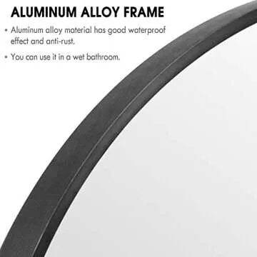 PexFix Circle Mirror 36”x 36” Aluminum Alloy Frame Modern Large Round Mirror Bathroom Vanity Mirror Wall Mounted Mirror Accent Mirror Black