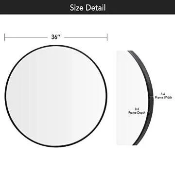 PexFix Circle Mirror 36”x 36” Aluminum Alloy Frame Modern Large Round Mirror Bathroom Vanity Mirror Wall Mounted Mirror Accent Mirror Black