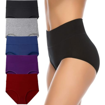 Annenmy Women's High Waist Cotton Underwear Soft Brief Panties Regular and Plus Size (X-Large, Dark ...