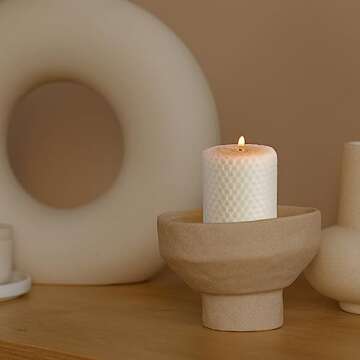 Beeswax Pillar Candles Set of 3 - Handmade Pure Beeswax Rolled Candles for Gift & Home Decor (2×3.4 in， White)