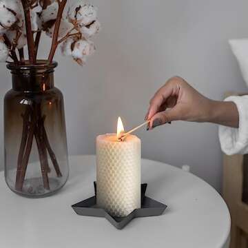 Beeswax Pillar Candles Set of 3 - Handmade Pure Beeswax Rolled Candles for Gift & Home Decor (2×3.4 in， White)