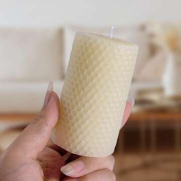 Beeswax Pillar Candles Set of 3 - Handmade Pure Beeswax Rolled Candles for Gift & Home Decor (2×3.4 in， White)