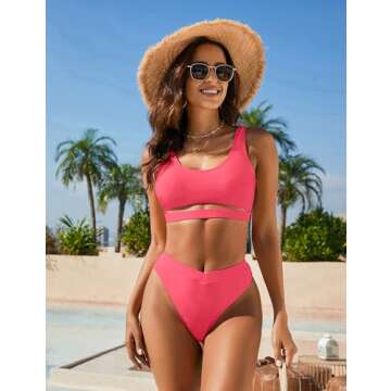 Blooming Jelly Womens Cheeky High Cut Bikini Set Cutout Two Piece Swimsuit Bathing Suit Swim Suit 20...
