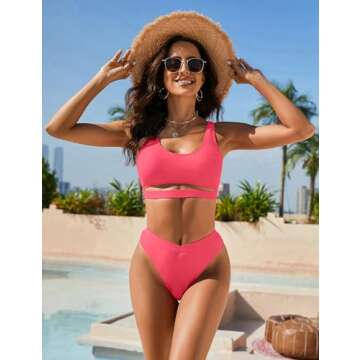 Blooming Jelly Womens Cheeky High Cut Bikini Set Cutout Two Piece Swimsuit Bathing Suit Swim Suit 2024 (Large, Pink)