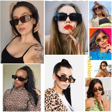LASPOR Vintage Rectangle Sunglasses with UV400 Protection