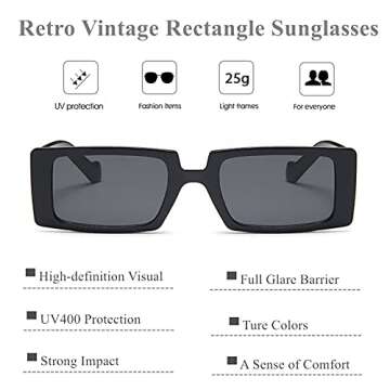 LASPOR Vintage Rectangle Sunglasses with UV400 Protection
