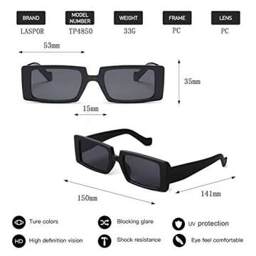 LASPOR Vintage Rectangle Sunglasses with UV400 Protection