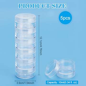 BENECREAT 10G/10ML Stackable Round Plastic Containers 5 Column(6 Layer/Column) Bead Storage Jars for...