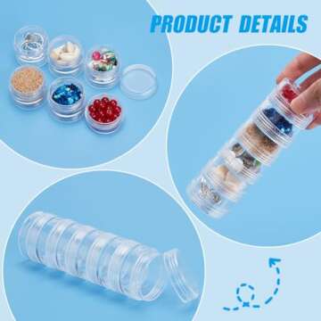 BENECREAT 10G/10ML Stackable Round Plastic Containers 5 Column(6 Layer/Column) Bead Storage Jars for Diamond Drills, Nail Art Glitters, Seed Beads