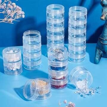 BENECREAT 10G/10ML Stackable Round Plastic Containers 5 Column(6 Layer/Column) Bead Storage Jars for Diamond Drills, Nail Art Glitters, Seed Beads