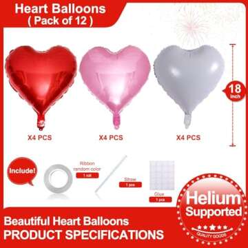 Lovoir 12 Pcs Red Heart Shape Foil Mylar Balloons 18 Inch Love Balloons for Valentine's Day Birthday...
