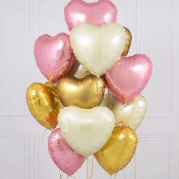 Lovoir 12 Pcs Heart Shaped Foil Mylar Balloons