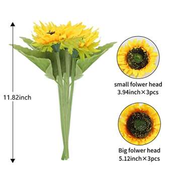 Levana.m Artificial Sunflower 6Pcs Fake Sunflowers Realistic Silk Sunflower Bouquet with Stems for W...