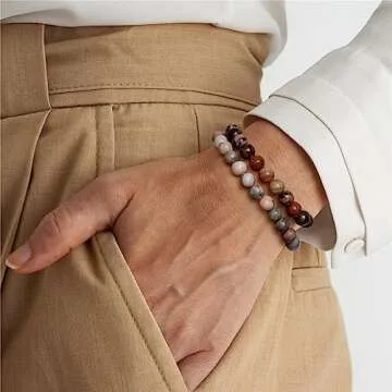 Risyfjew 3 PCS Healing Crystal Bracelets Women 8mm Natural Stone Beaded Stretch Bracelet Pink Zebra Jasper Jewelry Gifts