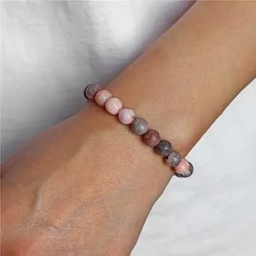 Risyfjew 3 PCS Healing Crystal Bracelets Women 8mm Natural Stone Beaded Stretch Bracelet Pink Zebra Jasper Jewelry Gifts