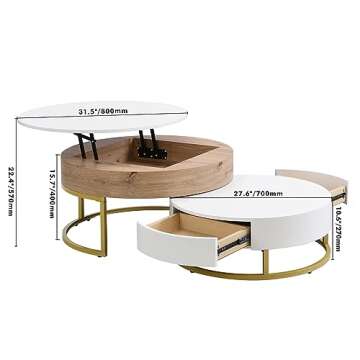 Modern Lift-top Coffee Table for Living Room, Set of 2 Round Nesting Coffee Table, Center Table with...
