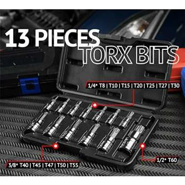 EPAuto Torx Bit Socket Set T8-T60 Cr-V 13 Pieces