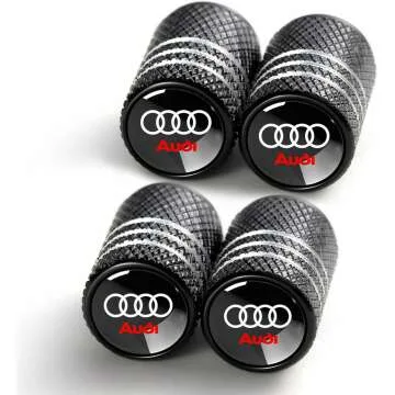 Metal Tire Valve Caps for Audi - 4 Pcs Black