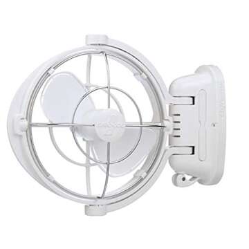 SEEKR Sirocco II™ Fan from by Caframo. 12V/24V Auto-Sensing DC, Omnidirectional Low-Power Draw Fan for Boats and RVs. Hardwire Installation Required. Made in Canada. White.