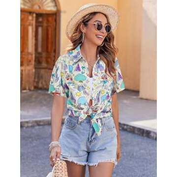 Magical Shirt for Women - Hawaiian Graphic Tee Button Up Tops