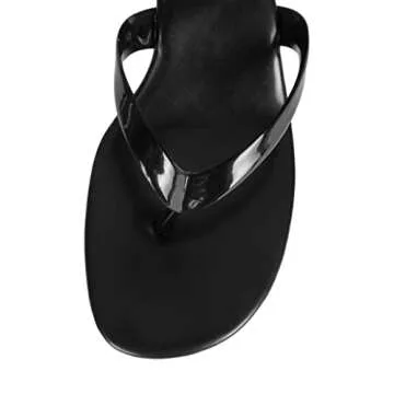 Jeffrey Campbell Thong-3 Black Combo Rounded Open Toe Slip On Heeled Sandal (Black Combo, 7)