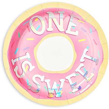 BLUE PANDA One is Sweet Donut Paper Plates for 1st Birthday Party (7 In, 48 Pack)