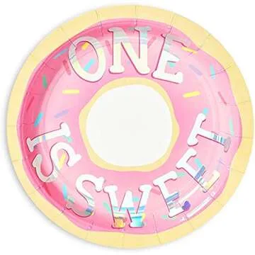 BLUE PANDA One is Sweet Donut Paper Plates for 1st Birthday Party (7 In, 48 Pack)